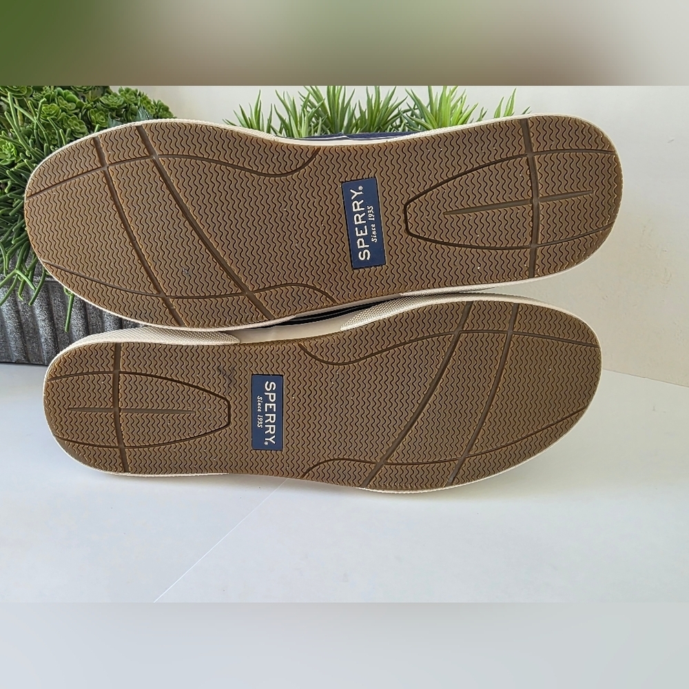 Sperry Halyard 2 Eye Boat Shoes Navy Denim Leather Trim MN 13 Wide Preppy Casual - Picture 7 of 12